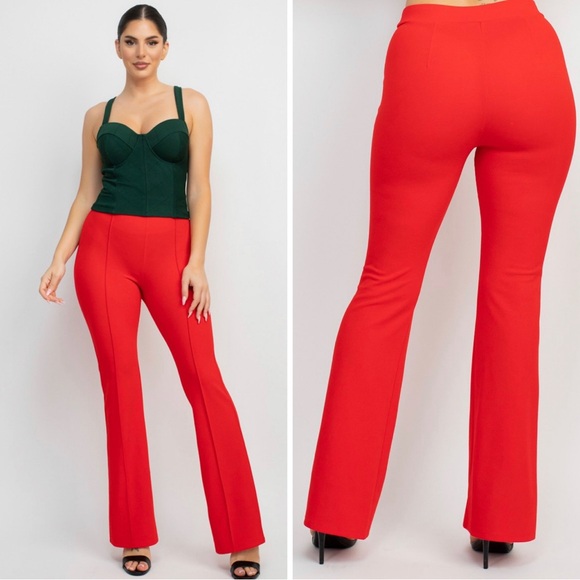 Red high rise seamed straight leg pants - Picture 3 of 5